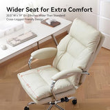 LEAGOO Office Chair with Foot Rest, Ergonomic Executive Office Chair with Arms, Reclining High Back PU Leather Comfy Swivel Computer Desk Chairs with Wheels and Lumbar Support for Home Office, Cream LEAGOO