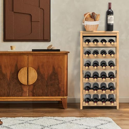Purbambo 24-Bottle Wine Rack Freestanding Floor, 6 Tier Bamboo Wine Display Rack with Table Top, Wine Storage Shelf for Kitchen Dining Room Bar