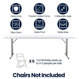 BTEXPERT 8-Foot-96 Long White Plastic Folding Seminar Training Table Portable 18" Wide Narrow, 29" High, Events Indoor Outdoor Lightweight Heavy Duty, One BTEXPERT