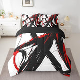 Feelyou Abstract Art 7 Piece Bedding Set Queen Size Kids Red Black Modern Geometric Print Bed in a Bag for Boys Girls Teens Minimalist Ink Line Comforter Set with Sheets Soft Microfiber Feelyou