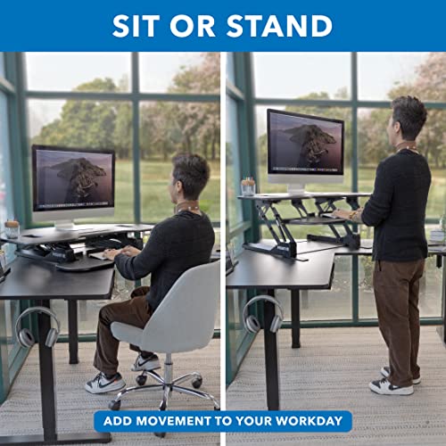 Mount-It! Corner Standing Desk Converter Height Adjustable 43” Wide Desktop, Corner Stand Up Desk with Gas Spring Lift Asssit, Stand Up Computer Workstation with Ergonomic Keyboard Tray | Black Mount-It!