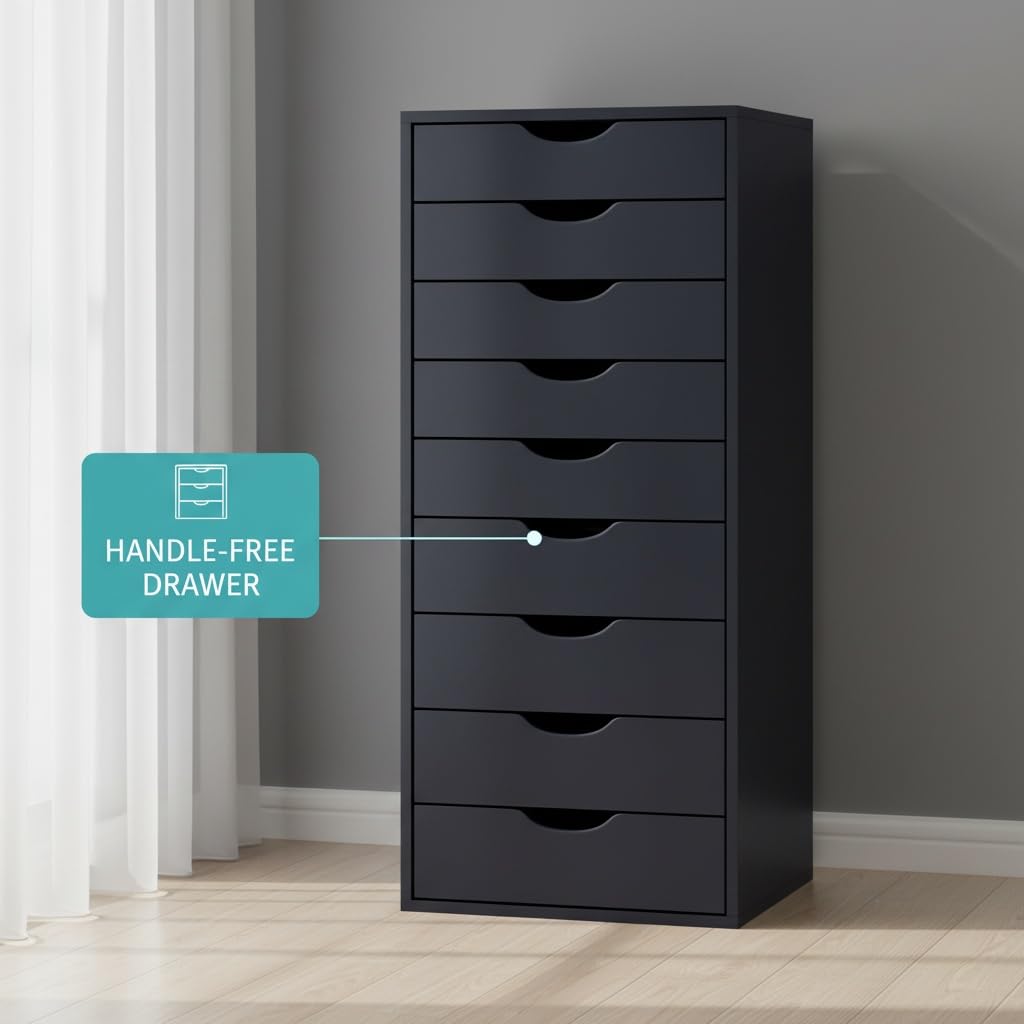 Slim Tall 9-Drawer File Cabinet for Small Offices – Narrow Office Storage Cabinet for Home Office, Modern Office File Cabinet Organizer for cosmetics, books. Naomi Home