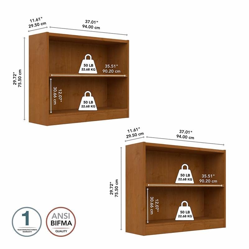 Bush Furniture Universal Small 2 Shelf Bookcase Set - Natural Cherry Finish, Versatile Storage for Home Office or Living Room - WoodArtSupply