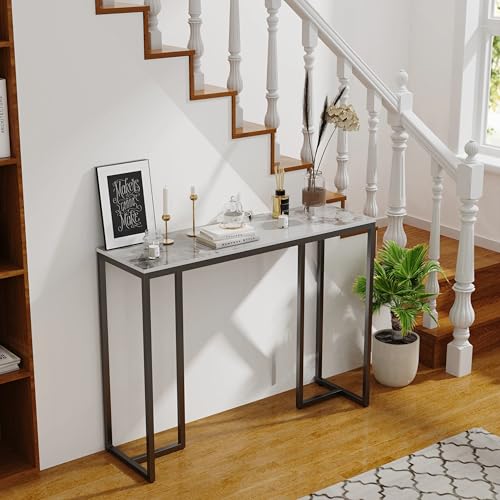 W:39.4xD:11.81xH:30.90 inch Console Table Entryway Accent Table Behind Sofa Table Black Metal Frame with Emerald White Top Generic
