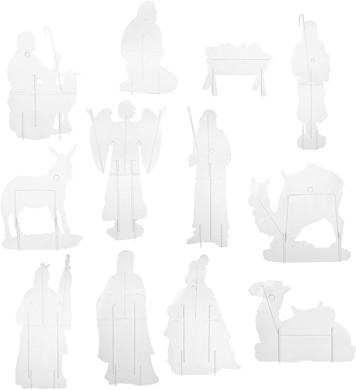 Complete 12pc Outdoor Nativity Set 51" Tall - Lifelike High Res, Sturdy 22 Gauge Flat Metal, Strong Windguard Bracing. Includes Baby Jesus, Joseph, Mary, Shepherds, Wisemen, Animals THREE KINGS GIFTS THE ORIGINAL GIFTS OF CHRISTMAS