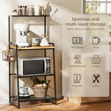 Anniper Bakers Rack with Foldable Basket, Large 4 Tiers Coffee Bar Station, Kitchen Microwave Stand with Storage, Metal Shelf Rack for Living Room, Office, Garage (Rustic Brown)