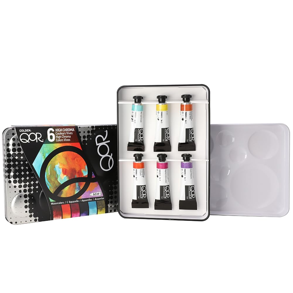 QoR High Chroma 6 Set by GOLDEN, 6 x 5 ml tubes, Professional Watercolor Paint Set Golden Artist Colors