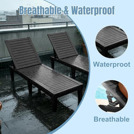 Lounge Chair Outdoor,Set of 2 All-Weather UV-Resistant & Waterproof Patio Lounge Chairs,High-Impact PP 5 Position Adjustable Tanning Chair,Heavy Duty Pool Lounge Chairs Great for Pool & Yard,Black EFU