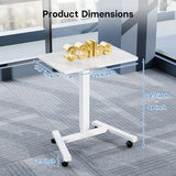 BONTEC Mobile Standing Desk Adjustable Height, Rolling Laptop Cart with Hook, Portable Workstation with Pneumatic Lift, Ergonomic Table with Wheels, Compact Home Office Desk, White 25.6" x 17.7" BONTEC