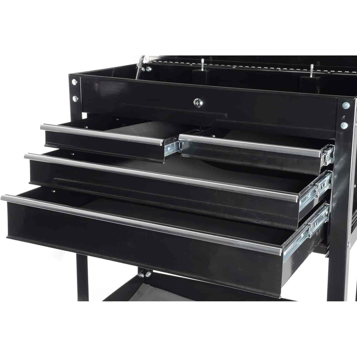 JEGS Rolling Tool Box Cart with Drawers - 4 Ball-Bearing Glided Drawers - 16-Gauge Steel - 580 LBS Total Capacity - Black Powder Coat Finish Toolbox on Wheels JEGS