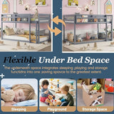 Duxelifin Twin Low Bunk Beds for Kids, Wooden Bunk Bed Frame Twin Over Twin, Convertible Floor Bunk Bed with Storage Shelf & Ladder, No Box Spring Needed (Grey) Duxelifin