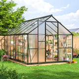 AirWire 12x8 FT Greenhouse for Outdoors, Quick Setup Polycarbonate Greenhouse with Roof Vent, Aluminum Large Walk-in Greenhouse for Outside Garden Backyard, Black AirWire