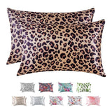 MR&HM Satin Pillowcase for Hair and Skin, Silk Satin Pillowcase 2 Pack, Queen Size Pillow Cases Set of 2, Silky Pillow Cover with Envelope Closure (20x30, Brown Leopard) MR&HM