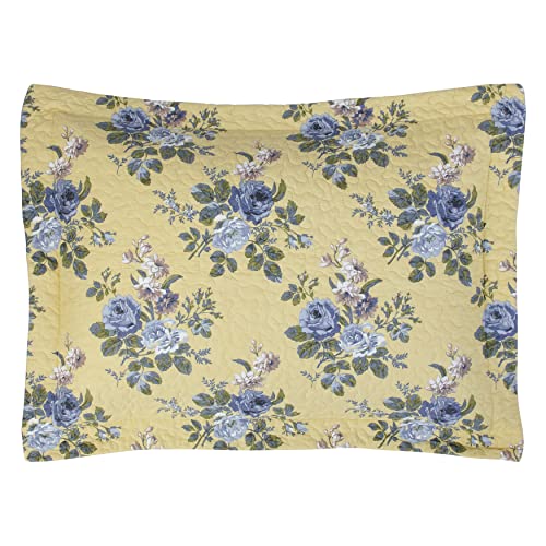 Laura Ashley - Twin Quilt Set, Reversible Cotton Bedding with Matching Sham, Lightweight Home Decor for All Seasons (Linley Yellow, Twin) Laura Ashley