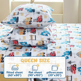 Homilay Queen Sheet Set Kids - Excavator Road Roller Dump Truck 4 Pieces Soft Microfiber Cartoon Style Bedsheets for Boys Girls Teens, Oeko TEX, Breathable Deep Pocket Sheets(Engineering Car) Homilay