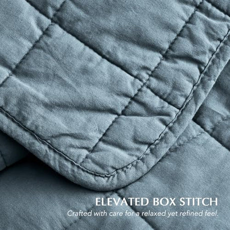 EVERGRACEHOME 100% Cotton Box Stitch Quilt Bedding Set King Size 3 Pieces, Garment-Washed Lightweight Soft Cozy Coverlet, Oversized Quilted Bedspread Sets with 2 Shams for All Season, Midnight Blue EVERGRACEHOME