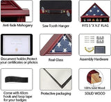 Tieeqe Large Military Shadow Box Solid Wood Burial Flag Display Case for American Veteran Flag Display Fit a Folded 5'x9.5' Flag Military Flag Tieeqe