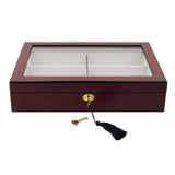 TimelyBuys 6 Piece Extra Large Cherry Wood Rosewood Eyeglass Sunglass Glasses Display Case Organizer Collector Box with Glass Top Father's Day Gift TIMELYBUYS