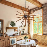 SHENGQINGTOP 9-Light Sputnik Chandeliers 26" Black Farmhouse Wood Pendant Lighting Industrial Globe Ceiling Hanging Light Fixture for Kitchen Dinging Room Living Room Bedroom Entryway Foyer SHENGQINGTOP