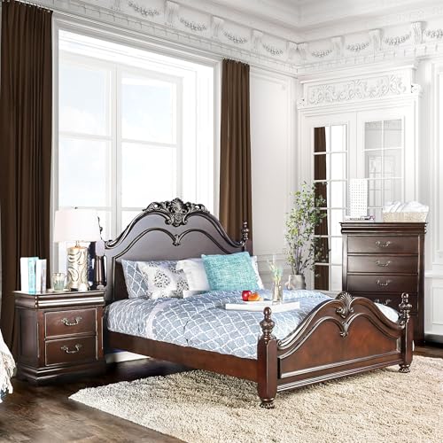Furniture of America FOA Ruben 3pc Cherry Wood Panel Bedroom Set - Queen + Nightstand + Chest Furniture of America