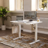 Claiks Glass Standing Desk with Drawers, 40×24 Inch Adjustable Stand Up Desk Quick Install Home Office Computer Desk, White Claiks
