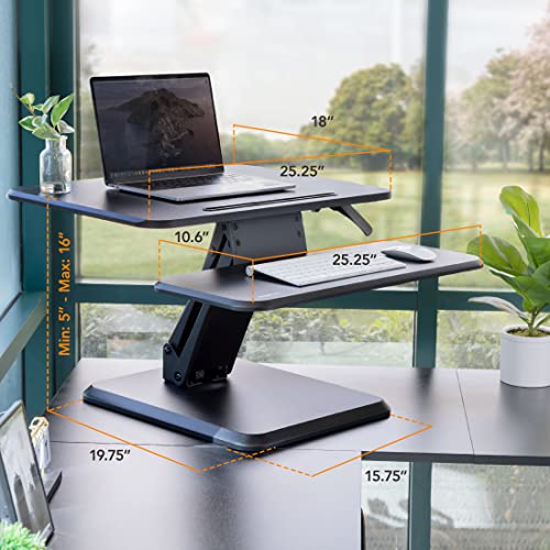Mount-It! Standing Desk Converter, Compact 25" Sit Stand Desk Riser with Gas Spring Lift, Adjustable Height Desktop Riser for Laptop, Monitor, and Keyboard, Small Home Office Desk Converter Mount-It!