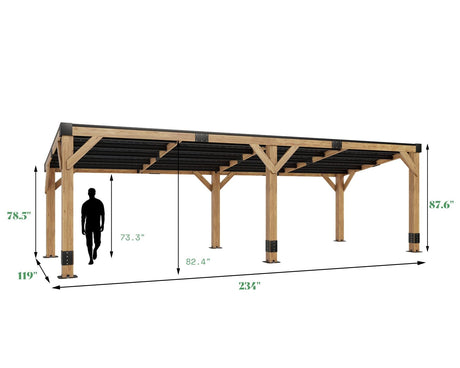 AMERLIFE 10 x 20FT Wood Gazebo with Metal Hardtop, Large Outdoor Grill Canopy with Sloped Roof, Heavy Duty Pergola for Garden, Patio, Backyard, Solid Spruce AMERLIFE