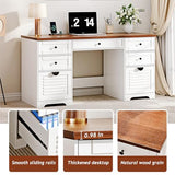 Ieejdn 59" Home Office Desks, Executive Desk, Farmhouse Computer Desk with 7 Drawers and Charging Station, File Drawer, Rustic Computer Writing Desk,Antique Cream Ieejdn
