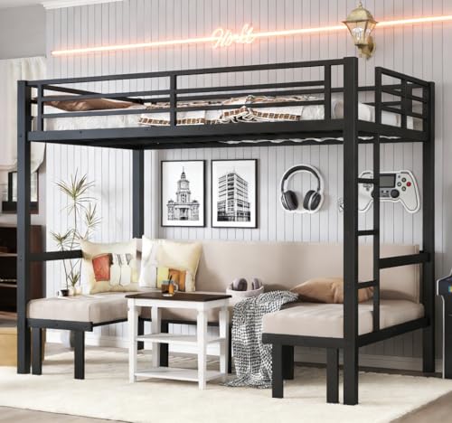 Bellemave Full Over Full Futon bunk Bed, Lower bunk can be Pulled Out in Three Sections, Loft Bed with Sofa for Teens, Adults, Bedroom, Black(Excluding Cushions and mattresses) Bellemave