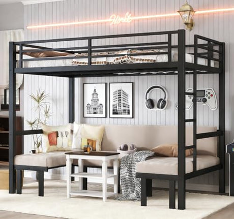 Bellemave Full Over Full Futon bunk Bed, Lower bunk can be Pulled Out in Three Sections, Loft Bed with Sofa for Teens, Adults, Bedroom, Black(Excluding Cushions and mattresses) Bellemave