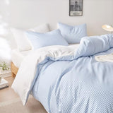 Wake In Cloud - Striped Comforter Set, Ticking Stripe Vertical Pinstripe Neutral Farmhouse Pattern Printed, Soft Lightweight Bedding, 3 Pieces, Blue White, Full Size Wake In Cloud