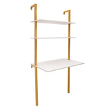 QIUTMER Wall Mount Desk 3 Tiers Wall Table Wall Mount Computer Writing Table Industrial Bookcase Desk Gold and White for Homes Office School QIUTMER