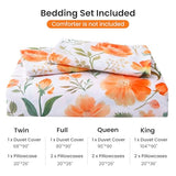 Mooreeke Floral Duvet Cover Queen Size, 3 Piece Orange Flower Duvet Cover Set with Zipper Closure, Soft & Breathable Microfiber Botanical Patterns Bedding Set with 4 Corner Ties and 2 Pillow Shams Mooreeke