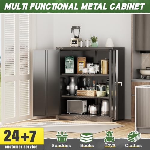 Greenvelly Metal Storage Cabinet with Doors and Shelves,Lockable Storage Cabinet for Office,36”Black Metal Utility Cabinet Garage Cabinets, Lockable File Cabinet for Home Office, Garage, Kitc - WoodArtSupply