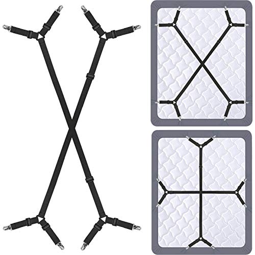 Bed Sheet Holder Straps - Sheet Straps Adjustable Bed Sheet Clips Fasteners Keep Sheets Stays in Place,2Pcs/Set Black Siaomo