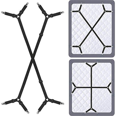 Bed Sheet Holder Straps - Sheet Straps Adjustable Bed Sheet Clips Fasteners Keep Sheets Stays in Place,2Pcs/Set Black Siaomo
