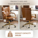 MOJAY Office Chair, Leather Desk Chair, Brown Desk Chair, Mid Century Modern Office Chair, Swivel Comfy Upholstered Executive Desk Chair with Gold Legs and Armrests for Home, Office (Camel&Golden) MOJAY