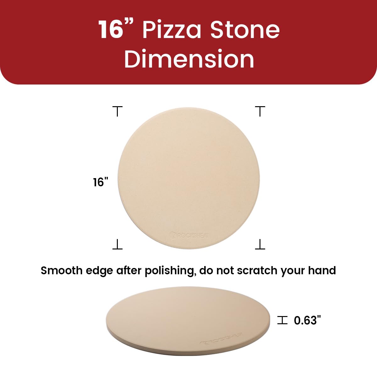 K ROCKSHEAT Pizza Stone Round 16 Inch for Grill and Oven, Large Cordierite Baking Stone for Bread, Safe Circular Cooking Stone for Grill 16", Easy to Clean K ROCKSHEAT