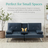 Best Choice Products Faux Leather Upholstered Modern Convertible Futon, Adjustable Folding Sofa Bed, Guest Bed w/Removable Armrests - Blue Best Choice Products