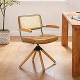 Art Leon Rattan Desk Chair - Faux Leather Upholstered Mid Century Office Chair, Vintage Swivel Accent Chair with Wood Legs, Brown Art Leon