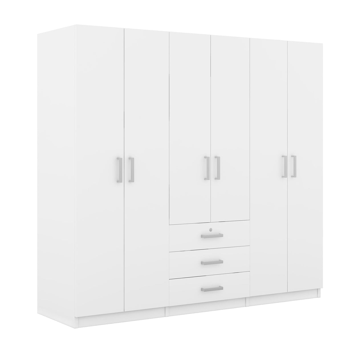 Quarte Modern 6-Door Wardrobe with Drawers, Shelves and Hanging Rail, Freestanding Armoire Wardrobe Closet, Clothes Storage Cabinet Organizer (White/6-door) Quarte