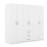 Quarte Modern 6-Door Wardrobe with Drawers, Shelves and Hanging Rail, Freestanding Armoire Wardrobe Closet, Clothes Storage Cabinet Organizer (White/6-door) Quarte