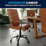 Flash Furniture Whitney Mid-Back Desk Chair - Brown LeatherSoft Executive Swivel Office Chair with Black Frame - Swivel Arm Chair Flash Furniture