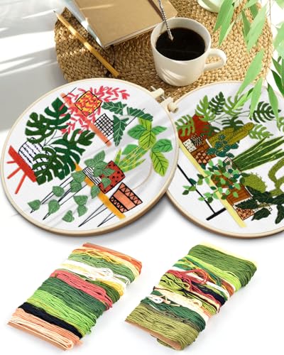 TINDTOP Embroidery Kit for Adult, Owl Embroidery Kit for Beginners Include Embroidery Cloth Hoops Threads for Craft Lover Hand Stitch with Embroidery Skill Techniques (Cactus) TINDTOP