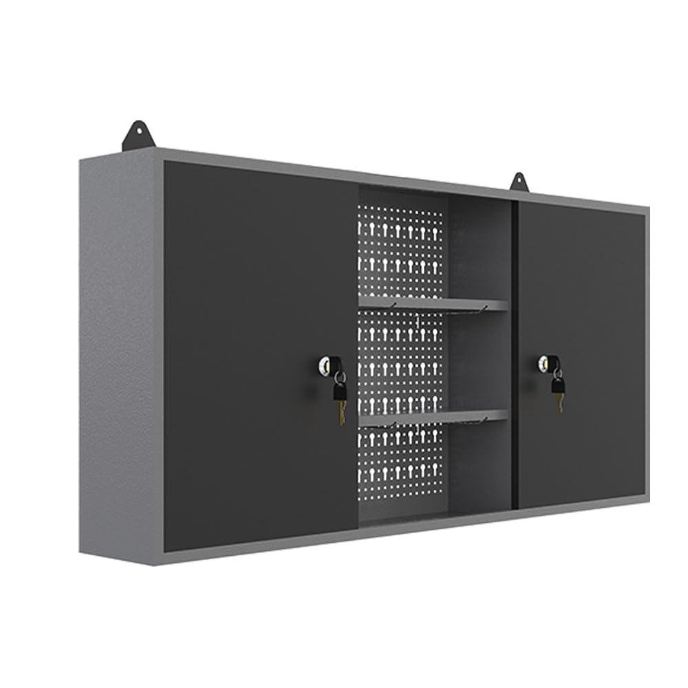 JZD Metal Wall Storage Cabinet with 2 Lockable Doors, for Home Office Garage Basement, Black & Grey, 47.2"x7.9"x23.6 JZD