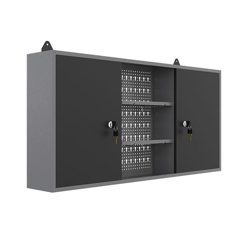 JZD Metal Wall Storage Cabinet with 2 Lockable Doors, for Home Office Garage Basement, Black & Grey, 47.2"x7.9"x23.6 JZD