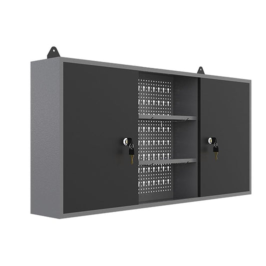 JZD Metal Wall Storage Cabinet with 2 Lockable Doors, for Home Office Garage Basement, Black & Grey, 47.2"x7.9"x23.6