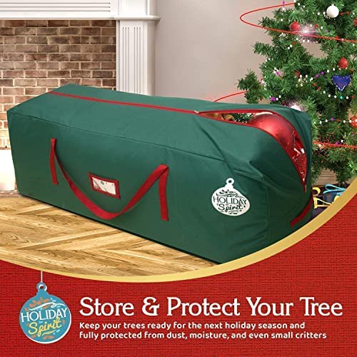 HOLIDAY SPIRIT Christmas Tree Storage Bag - Heavy-Duty Tree Bag with Durable Reinforced Handles & Zipper, Waterproof Storage Bag Protects from Moisture & Dust (Fits a 7.5FT Tree, Green)