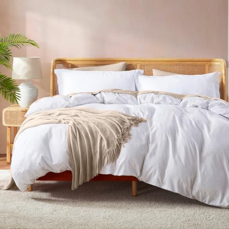 Nestl Full Duvet Cover Set with Comforter Insert - White 4 Piece 80x90 Duvet Cover & 2 Pillow Shams with White Quilted Down Alternative Comforter, Ultra Soft, All Season Nestl