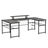 Unikito 130 Inch Versatile U Shaped Office Desk with Smart LED Lighting and Integrated Power Outlet, Stylish Black Oak Unikito